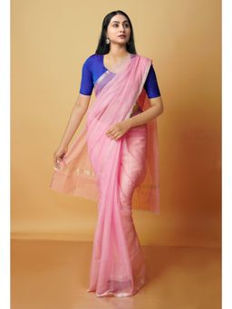 Unnati Silks - Pink Pure Kota Cotton Saree with Unstitched Blouse