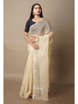 Unnati Silks - Cream Pure Kota Cotton Saree with Unstitched Blouse