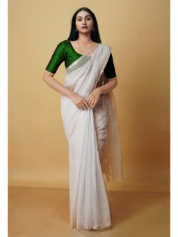 Unnati Silks - Pale Grey Pure Kota Cotton Saree with Unstitched Blouse