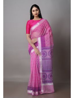 Unnati Silks - Pink Pure Block Printed Kota Cotton Saree with Unstitched Blouse