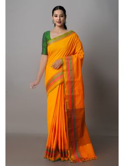 Unnati Silks - Orange Pure Superfine Handloom Cotton Saree with Unstitched Blouse