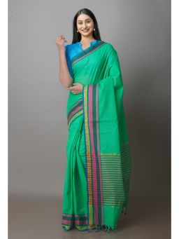 Unnati Silks - Green Pure Superfine Handloom Cotton Saree with Unstitched Blouse