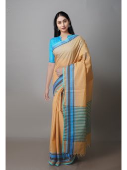 Unnati Silks - Brown Pure Superfine Handloom Cotton Saree with Unstitched Blouse