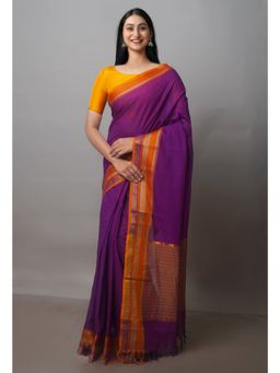 Unnati Silks - Violet Pure Superfine Handloom Cotton Saree with Unstitched Blouse