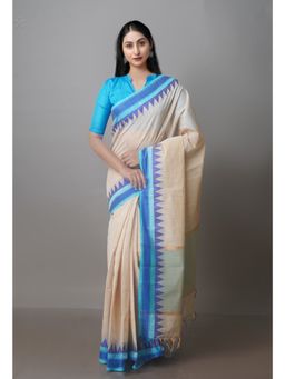 Unnati Silks - Cream Pure Superfine Handloom Cotton Saree with Unstitched Blouse