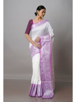 Unnati Silks - Off White Mangalagiri Saree with Unstitched Blouse