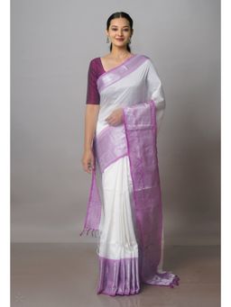 Unnati Silks - Off White Mangalagiri Saree with Unstitched Blouse