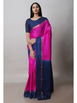 Unnati Silks - Pink Mangalagiri Saree with Unstitched Blouse