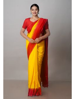Unnati Silks - Yellow Mangalagiri Saree with Unstitched Blouse