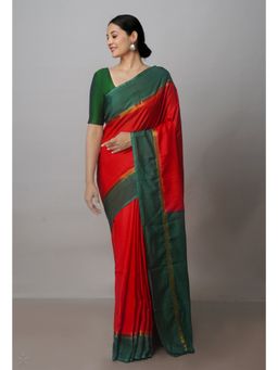 Unnati Silks - Red Mangalagiri Saree with Unstitched Blouse