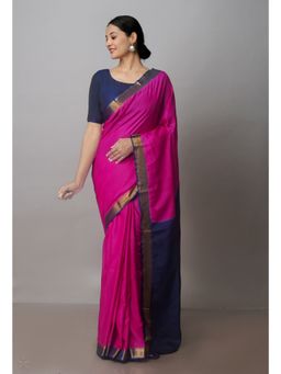 Unnati Silks - Magenta Mangalagiri Saree with Unstitched Blouse