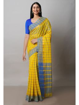 Unnati Silks - Yellow Pure Handloom Mangalagiri Cotton Saree with Unstitched Blouse