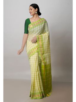 Unnati Silks - Green Pure Handloom Mangalagiri Cotton Saree with Unstitched Blouse