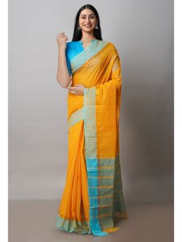 Unnati Silks - Orange Pure Handloom Mangalagiri Cotton Saree with Unstitched Blouse
