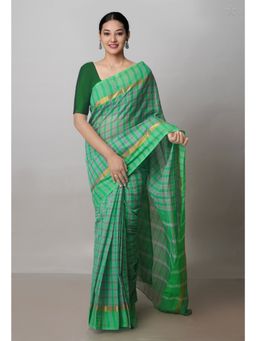 Unnati Silks - Green Pure Handloom Mangalagiri Cotton Saree with Unstitched Blouse