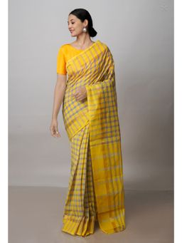Unnati Silks - Yellow Pure Handloom Mangalagiri Cotton Saree with Unstitched Blouse