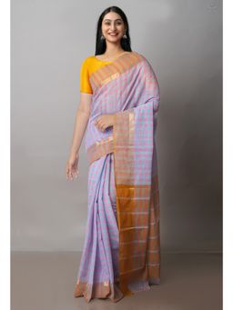 Unnati Silks - Lavender Pure Handloom Mangalagiri Cotton Saree with Unstitched Blouse