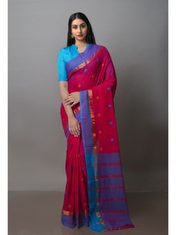 Unnati Silks - Pink Pure Mangalagiri Cotton Saree with Unstitched Blouse