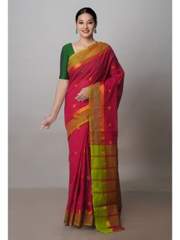 Unnati Silks - Pink Pure Mangalagiri Cotton Saree with Unstitched Blouse