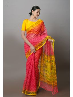 Unnati Silks - Pink Pure Kota Block Printed Cotton Saree with Unstitched Blouse
