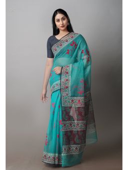 Unnati Silks - Green Pure Kota Block Printed Cotton Saree with Unstitched Blouse