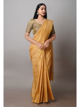 Unnati Silks - Carrot Orange Chanderi Sico Saree with Unstitched Blouse