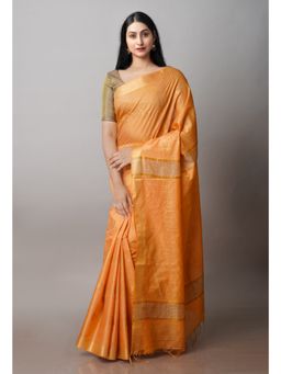 Unnati Silks - Orange Chanderi Sico Saree with Unstitched Blouse