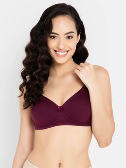 Clovia - Cotton Spandex Solid Padded Full Cup Wire Free T-shirt Bra - Maroon