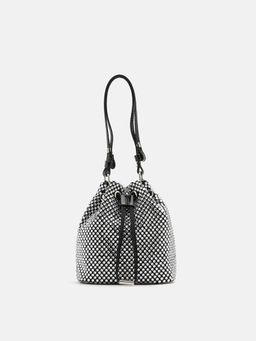 PAZZION - Women's Cleo Diamante Drawstring Potli Bag- Black