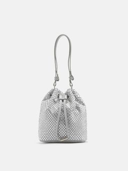 PAZZION - Women's Cleo Diamante Drawstring Potli Bag- Silver