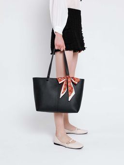 PAZZION - Women's Tote Bag with Scarf- Black
