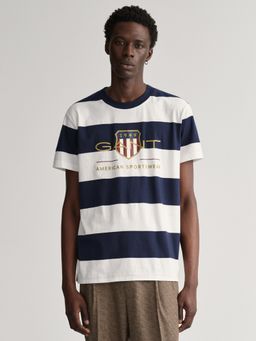 GANT - Men White Striped Regular Fit T-Shirt