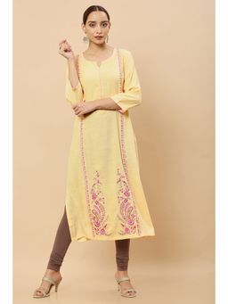 Soch - Women Yellow Rayon Floral Kurta