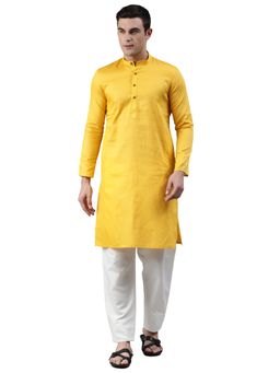 Manthan - Yellow Woven Design Blended Cotton Knee Length Kurta