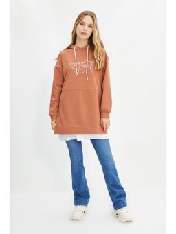 Trendyol - Womens Brown Graphic Hoodie