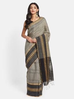 Fabindia - Grey Silk Woven Saree without Blouse