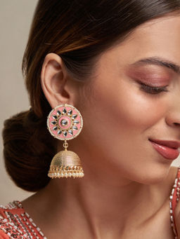 Azai by Nykaa Fashion - Peach & Gold Kundan Meenakari Jhumkis