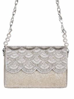 ROCIA - By Regal Silver Women Heavy Hand Embroidered Small Sling Bag