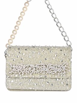 ROCIA - By Regal Silver Women Heavy Pearl Embellished Small Clutch