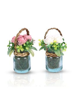 HomeTown - Aura Pe Flower with Glass Base Floral Arrangements in Pink Colour By Living Essence