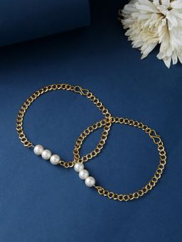 VIRAASI - Gold Plated Pearl Charm Anklets Pair