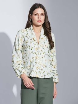 Latin Quarters - Women Green Printed Full Sleeve Casual Collar Shirt