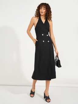 Styli - Women Black Solid Blazer Midi Dress