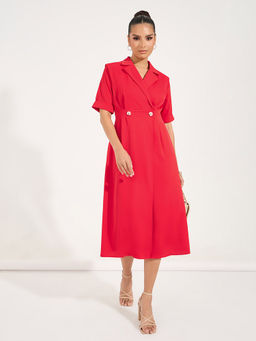 Styli - Women Pink Plain Blazer Midi Dress