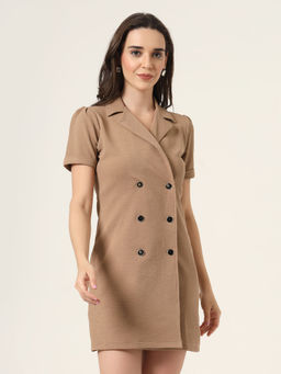 Style Quotient - Women Solid Beige Blazer Dress