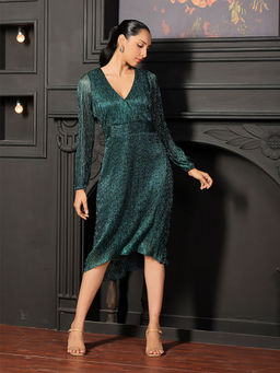 SALT Attire - Women Green V Neck Knee Length Dress