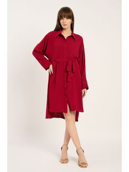 Femmella - Maroon Button Down Shirt Midi Dress