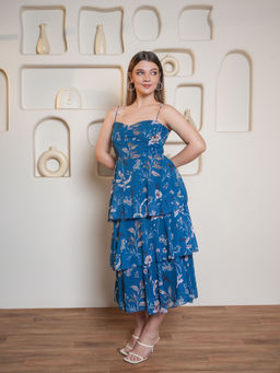 PURVAJA - Blue Printed Layered Dress