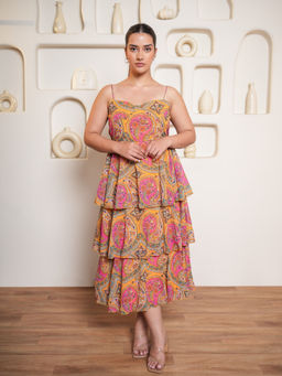 PURVAJA - Yellow Printed Layered Dress