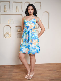 PURVAJA - Blue Abstract Printed Dress
